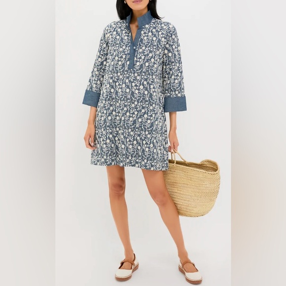 Tuckernuck Embroidered Blue Chambray Wildflower Meadows Megan Dress Cottage  S